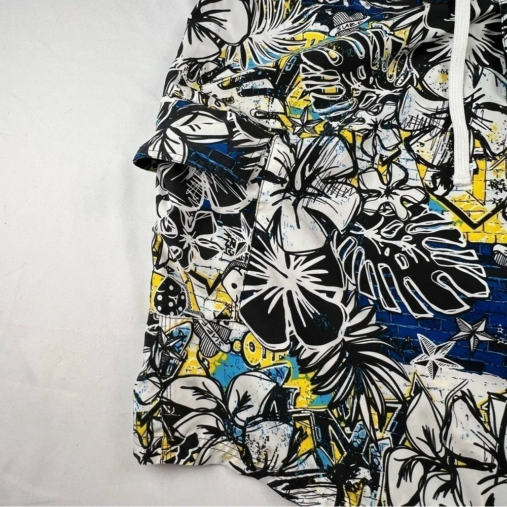 725 Original - Men’s Board Shorts - Large - Hibiscus - Dice - Blue, White